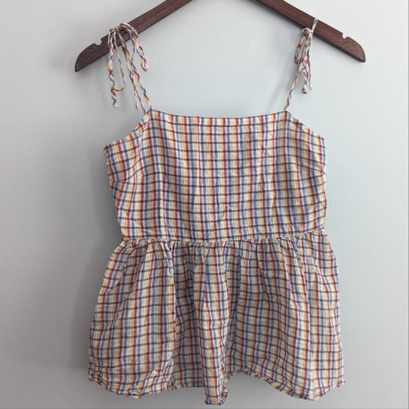 LOFT Tops - LOFT Rainbow Gingham Tank XS Lightweight Smocked Blouse